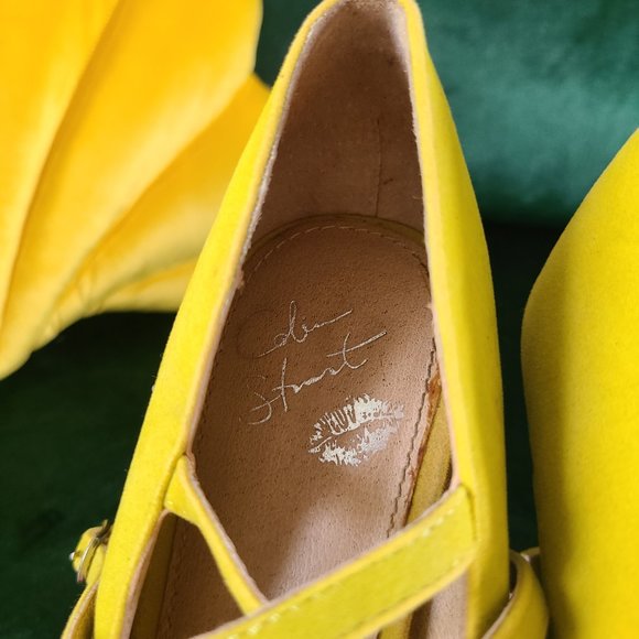 Vibrant Yellow Colin Stuart Peep Toe Suede Platform Heels - Picture 2 of 9